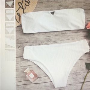 White Bando high leg mid waist bikini set
